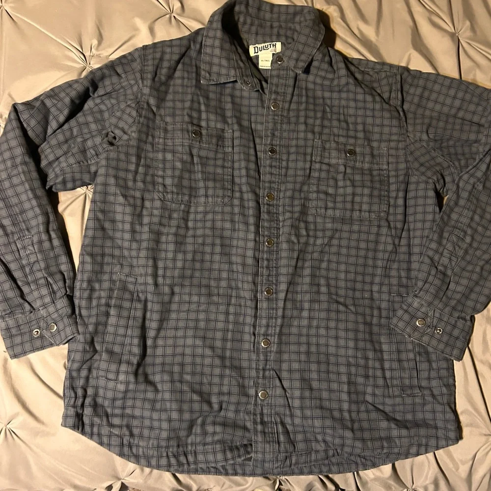 Duluth Jacket Mens XL Tall Blue Fire Hose‎ Flannel Lined Standard Fit